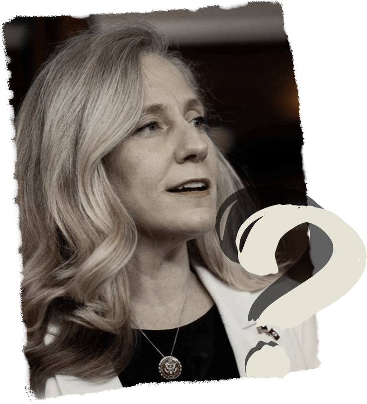 Abigail Spanberger’s image on a desk, illuminated by a lamp